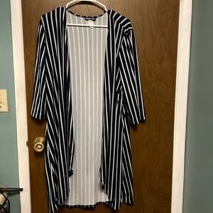 Double Take blue and white striped open cardigan size L